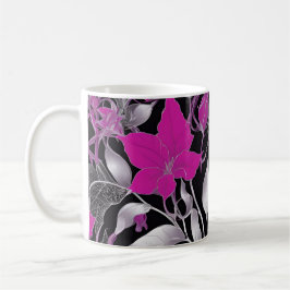 Taza De Café Floral Rosa Elegante con Hojas de Plata