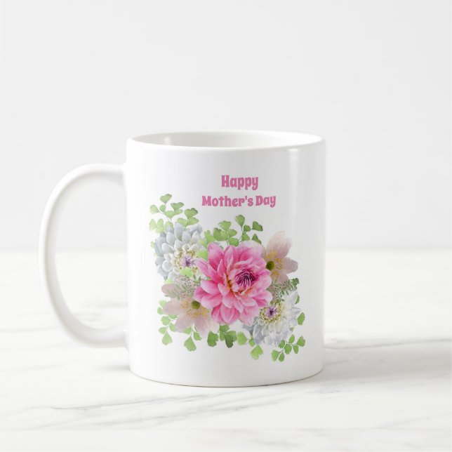 Taza De Café Floral rosa feliz día de la madre (Izquierda)