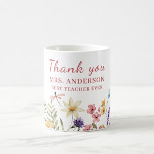 Taza De Café Floral rosa Gracias Profesor Mug