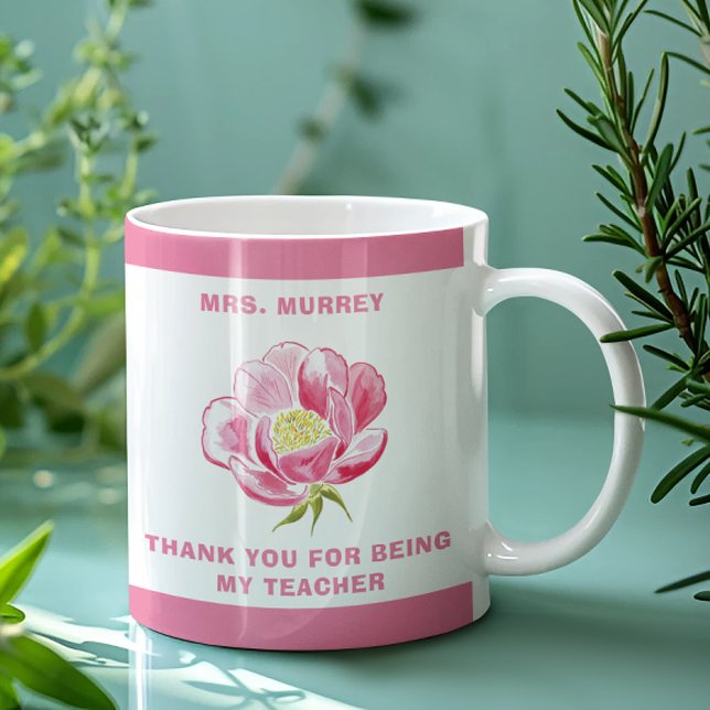 Taza De Café Floral rosa Gracias regalo de profesor (Subido por el creador)