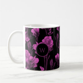 Taza de café floral rosa negro personalizada