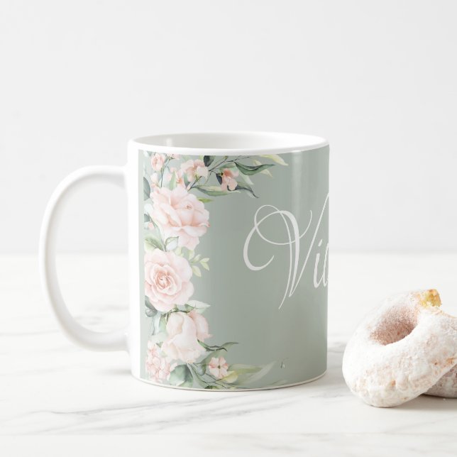 Taza De Café Floral rosa personalizada (Con donut)