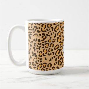 Taza de café floral rústica con girasoles y leopar