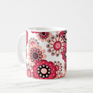 Taza De Café Floral rústico retro rojo y blanco