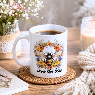 Taza De Café Floral Salva las Abejas