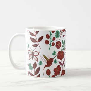 Taza De Café Floral seamless pattern birds and butterflies