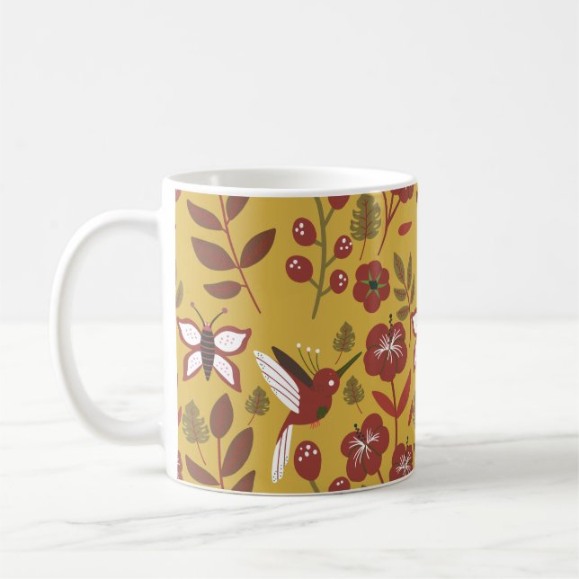 Taza De Café Floral seamless pattern flowers, butterfly, red (Izquierda)