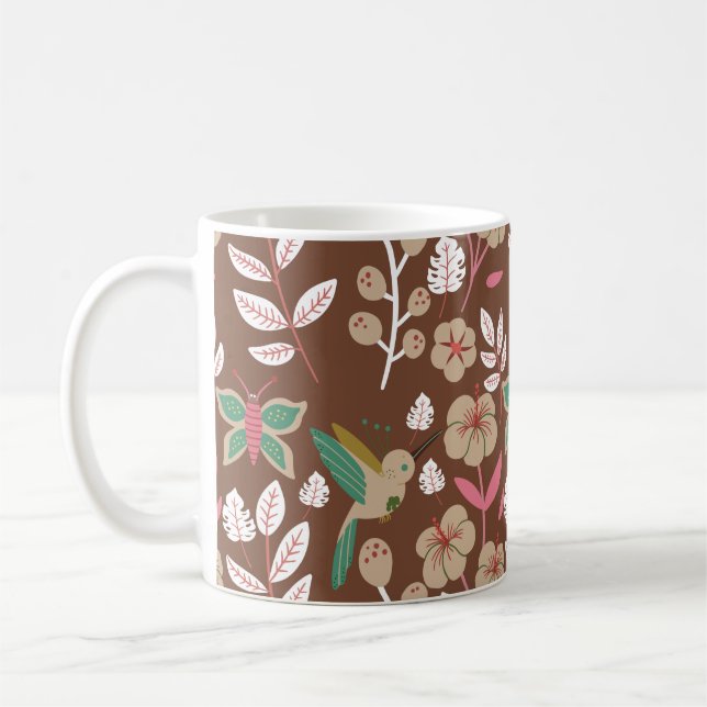 Taza De Café Floral seamless pattern flowers, leaves, butterfly (Izquierda)