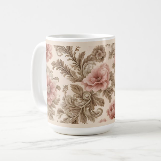Taza De Café Floral suave de Rubor y Scrolls (Anverso izquierdo)