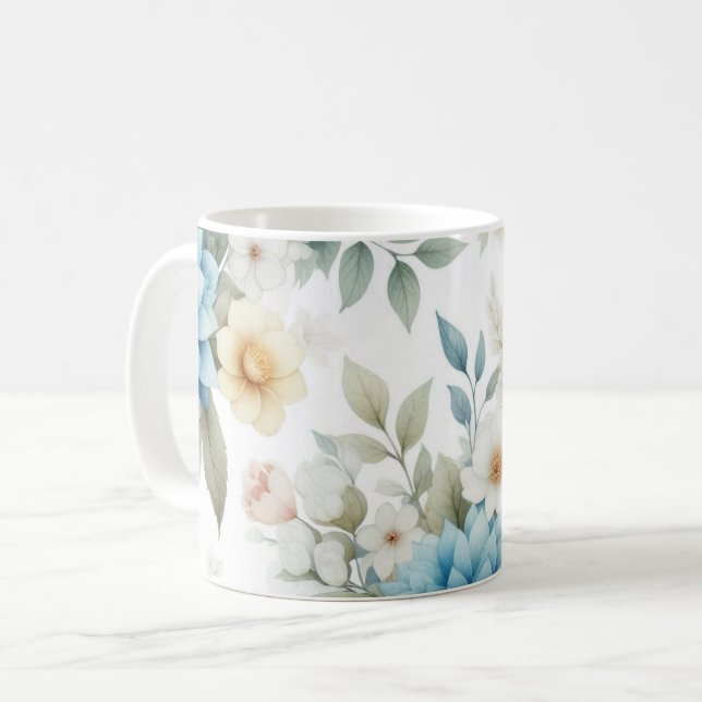 Taza De Café Floral suave pastel azul Dahlia Mug (Anverso izquierdo)
