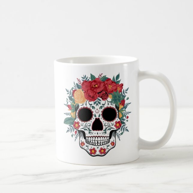 Taza De Café Floral Sugar Skull (Derecha)