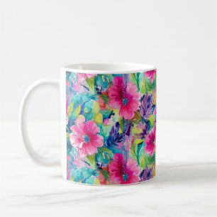 Taza De Café Floral Teal Vibrante