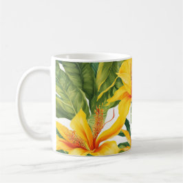 Taza De Café Floral tropical amarilla personalizable