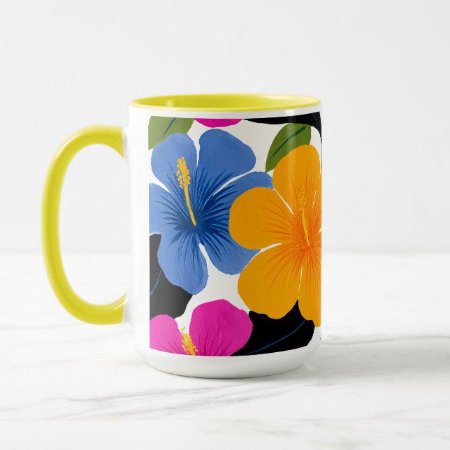 Taza de café floral tropical colorida – Flujo vibr (Izquierda)