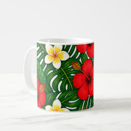 Taza De Café Floral Tropical con Hibisco y Plumeria