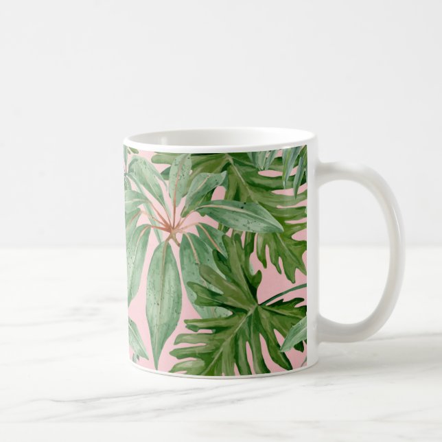 Taza De Café Floral tropical de hojas de palmera rosadas simple (Derecha)
