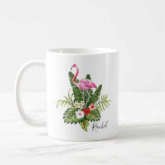 Taza De Café Floral tropical Flamingo personalizada (Izquierda)