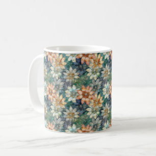 Taza De Café Floral Verde Azul Blanco Melocotón