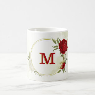 Taza De Café Floral verde blanco rojizo