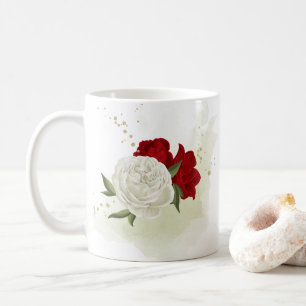 Taza De Café Floral verde blanco rojizo 