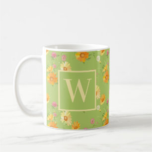 Taza De Café Floral verde de flores silvestres personalizada mo