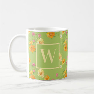 Taza De Café Floral verde de flores silvestres personalizada mo