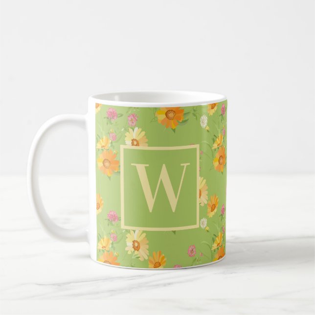 Taza De Café Floral verde de flores silvestres personalizada mo (Izquierda)