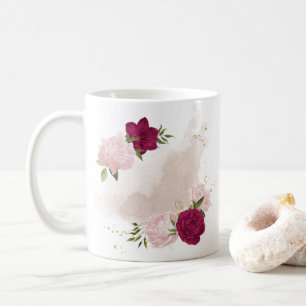taza de café floral verde magenta rosa