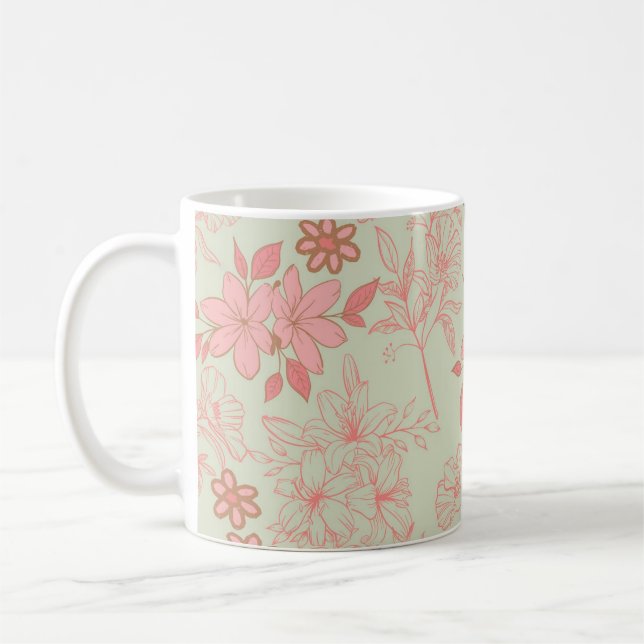 Taza De Café Floral verde rosa singulares Primavera Y2K y veran (Izquierda)