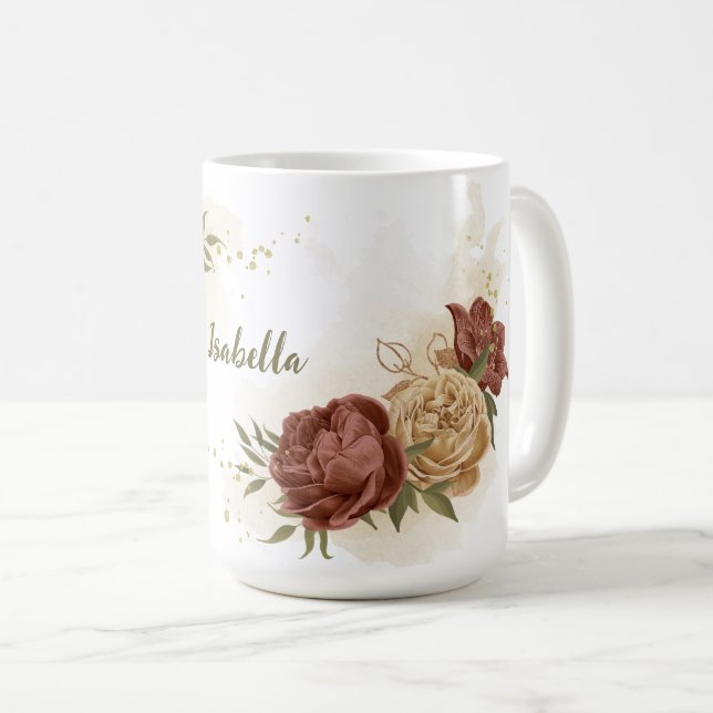 Taza De Café floral verde tono tierra terracota (Anverso derecho)