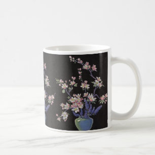 Taza De Café Floral Vintage, Flores de Cerezo en un Jarrón
