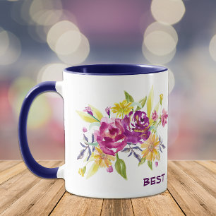 Taza De Café Floral Violeta Rosa Mejor Mamá