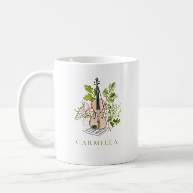 Taza De Café Floral Violin and Greenery Personalised Name (Izquierda)