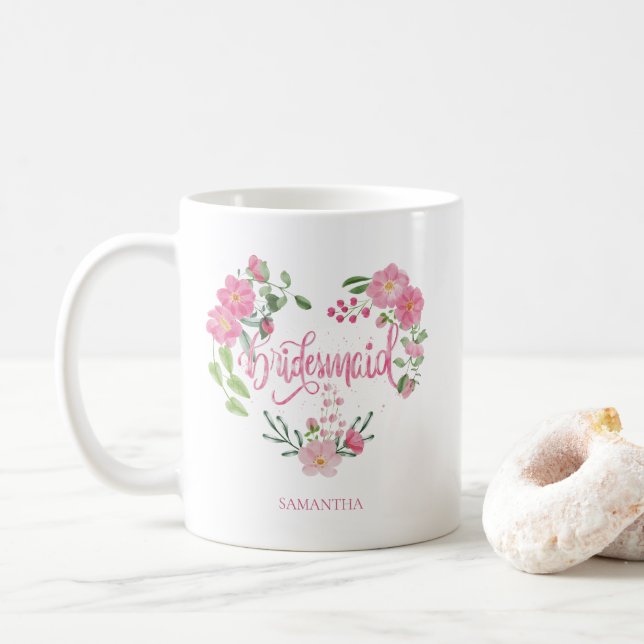 Taza De Café Floral Wedding Party Bridesmaid (Con donut)