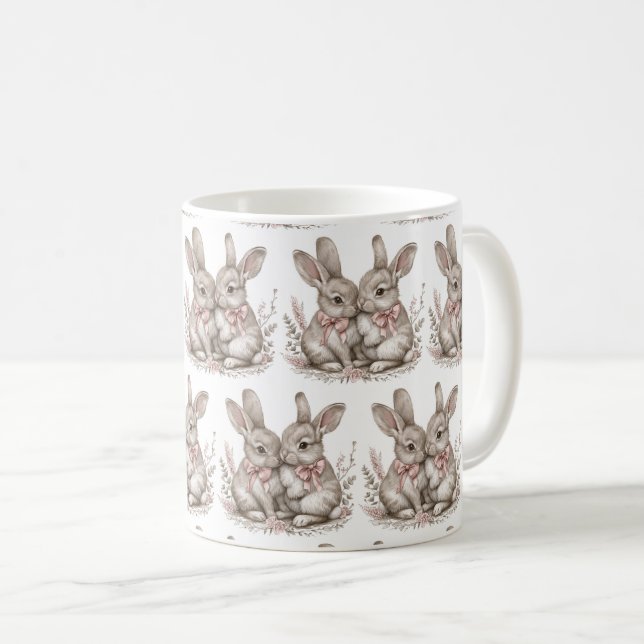 Taza De Café Floral Whisker Wonderland: Sips conejitas 🌸 🐰 (Anverso derecho)
