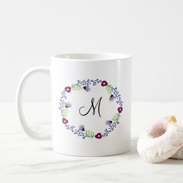 Taza De Café Floral Wreath café inicial Mug (Con donut)
