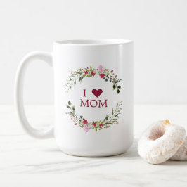 Taza De Café Floral Wreath in Red & Pink with for Mom