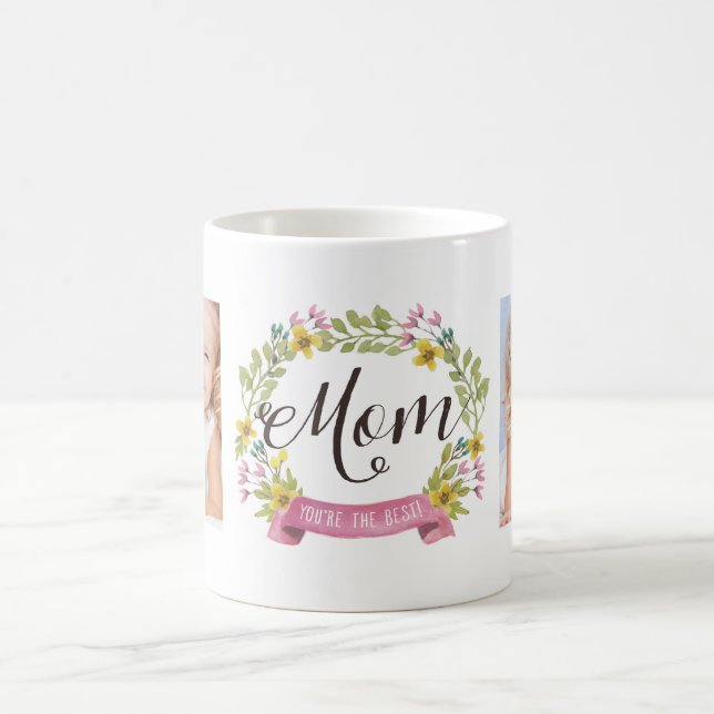 Taza De Café Floral Wreath | Plantilla fotográfica para mamá (Centro)