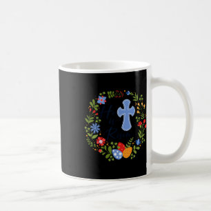 Taza De Café Floral Wreath Se Levanta Jesús Cristiano Feliz Ea