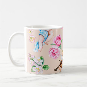Taza De Café Florales Angélicos: Patrón Cupido Vintage