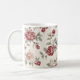 Taza De Café Florales de Crema Roja Pretty Chic  