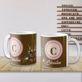 Taza De Café Florales de temporada rústica Monograma personaliz