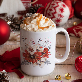 Taza De Café Florals Foliage Red Cream Name