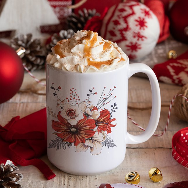 Taza De Café Florals Foliage Red Cream Name (Subido por el creador)