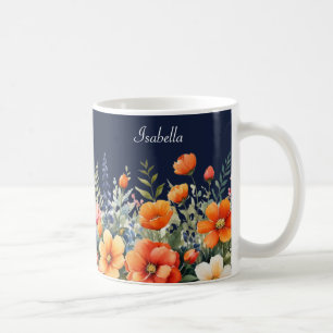 Taza De Café Florece Donde Estás Plantado Flores Azul Marino