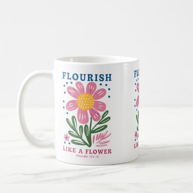 Taza De Café Florecimiento cristiano como flor cita (Izquierda)