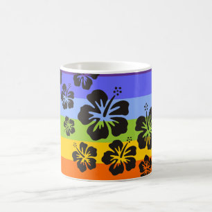 Taza De Café florecimiento de hibiscos en negro franjas color
