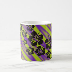 Taza De Café florecimiento de hibiscos en negro oleadas viole
