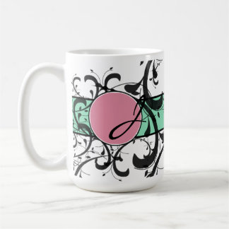 Taza De Café Florecimiento de la Fancy Personalizada Monogramad