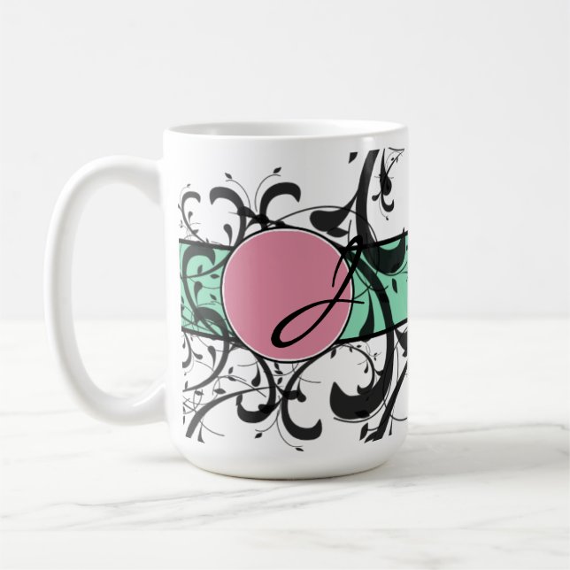 Taza De Café Florecimiento de la Fancy Personalizada Monogramad (Izquierda)